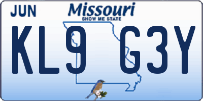 MO license plate KL9G3Y