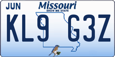 MO license plate KL9G3Z