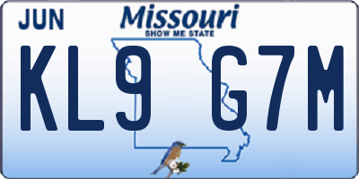 MO license plate KL9G7M