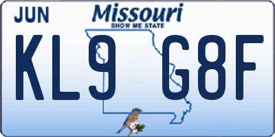 MO license plate KL9G8F