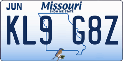 MO license plate KL9G8Z