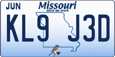 MO license plate KL9J3D