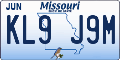 MO license plate KL9J9M