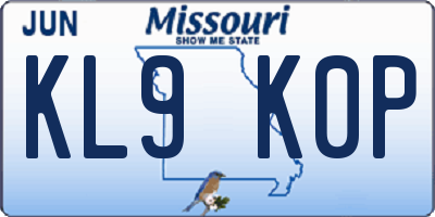 MO license plate KL9K0P