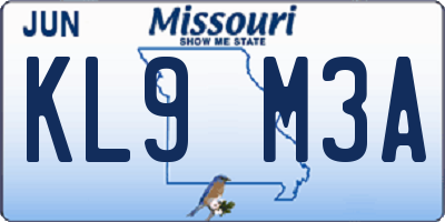MO license plate KL9M3A