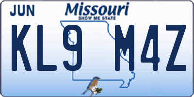 MO license plate KL9M4Z