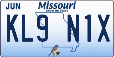 MO license plate KL9N1X