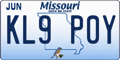MO license plate KL9P0Y