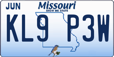 MO license plate KL9P3W