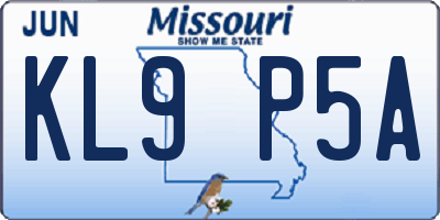 MO license plate KL9P5A