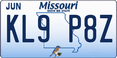 MO license plate KL9P8Z