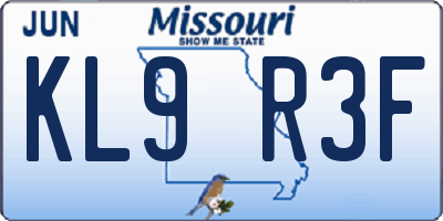 MO license plate KL9R3F