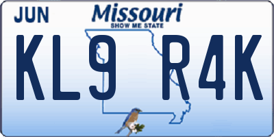 MO license plate KL9R4K