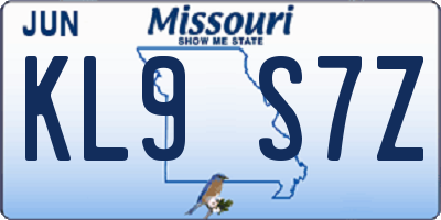 MO license plate KL9S7Z