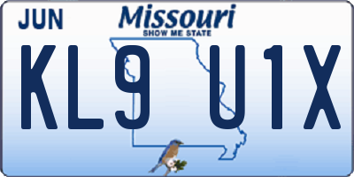 MO license plate KL9U1X