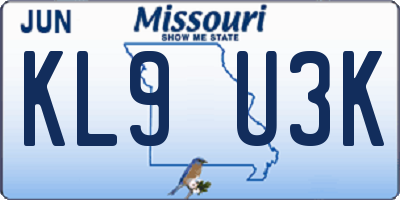 MO license plate KL9U3K