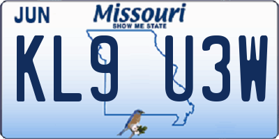 MO license plate KL9U3W