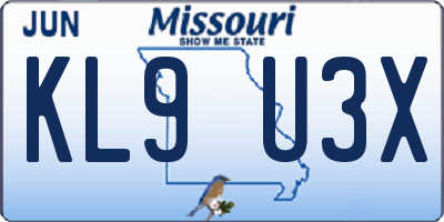 MO license plate KL9U3X