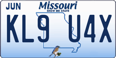 MO license plate KL9U4X