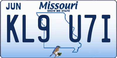 MO license plate KL9U7I