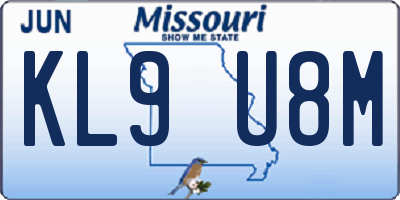MO license plate KL9U8M