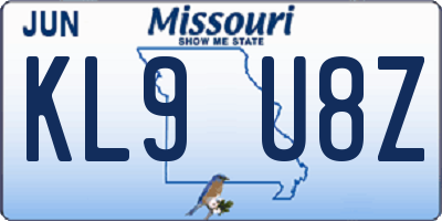 MO license plate KL9U8Z