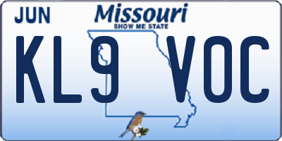 MO license plate KL9V0C