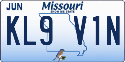 MO license plate KL9V1N