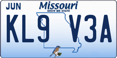 MO license plate KL9V3A