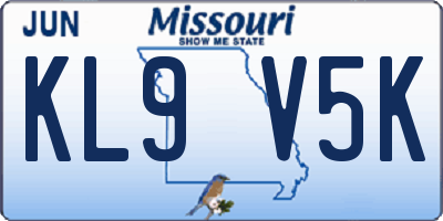 MO license plate KL9V5K