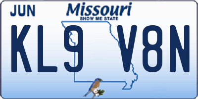 MO license plate KL9V8N