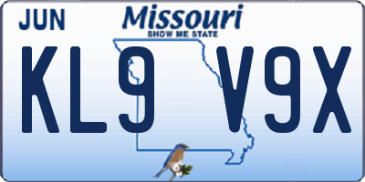 MO license plate KL9V9X