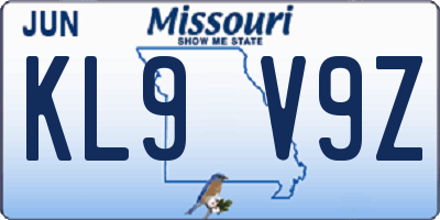 MO license plate KL9V9Z