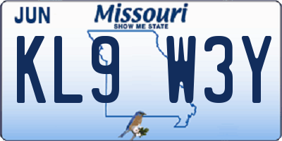 MO license plate KL9W3Y
