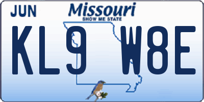 MO license plate KL9W8E