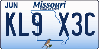 MO license plate KL9X3C