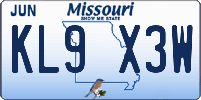 MO license plate KL9X3W