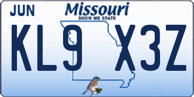 MO license plate KL9X3Z