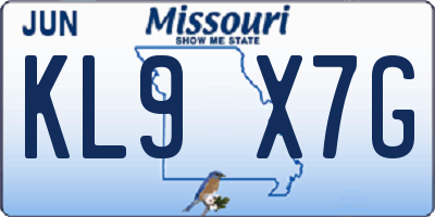 MO license plate KL9X7G