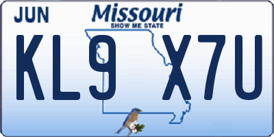 MO license plate KL9X7U
