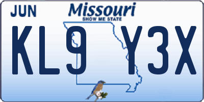 MO license plate KL9Y3X