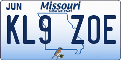 MO license plate KL9Z0E