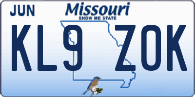 MO license plate KL9Z0K