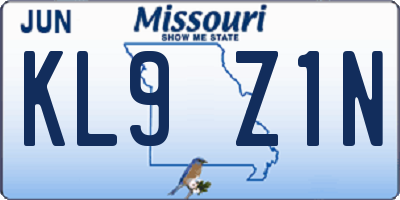 MO license plate KL9Z1N
