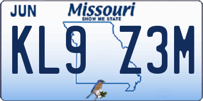 MO license plate KL9Z3M