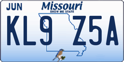 MO license plate KL9Z5A