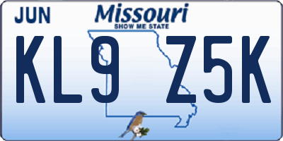 MO license plate KL9Z5K
