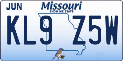 MO license plate KL9Z5W