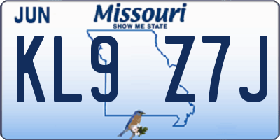 MO license plate KL9Z7J