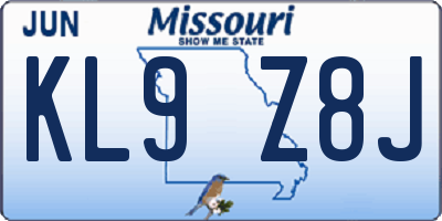MO license plate KL9Z8J